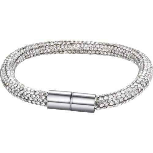 Shiny Rhinestone Cuff Bracelet Gold//Red/Blue/White Crystal Magnet Buckle Bangles Bracelets for Women Jewelry Simple Gifts