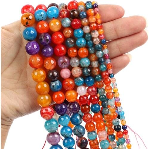 Natural Stone Beads Cut Surface Colorful Transparent Agate Loose Beads for Jewelry Making Needlework DIY Bracelet Strand 4-12 MM