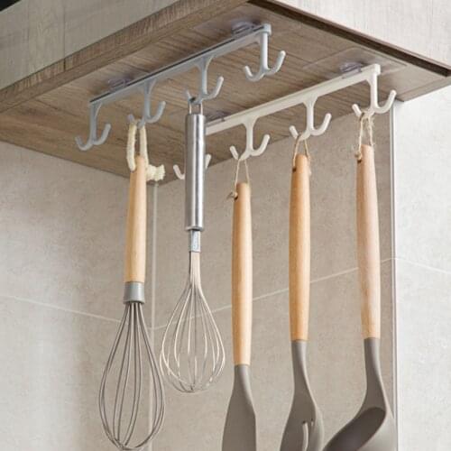 Basedidea Kitchen Closet Storage Holder Scoop Spatula Hooks Punch-free Cupboard Wardrobe Organizer Shelf