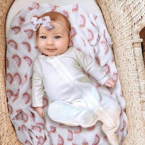 Rainbow&Iris Muslin Swaddle Bowknot Baby Calm Gift Set 70% Bamboo+30% Cotton Newborn Photography