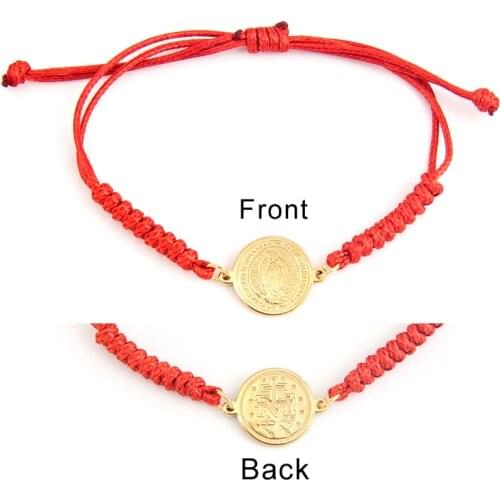 Virgin Holy Mary Women Adjustable Cord Bracelet Our Lady of Guadalupe Stainless steel pendant black red color Rope