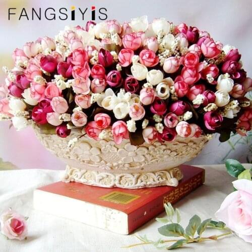 Home Christmas Decoration Flowers Rose Gift Autumn 15 Heads/Bouquet Small Flower Buds Rose Bracts Artificial Silk Rose DIY Weddi