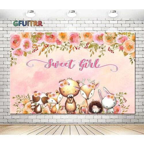 GFUITRR Baby Woodland Bear Photography Backdrop Baby Shower 1st Birthday Party Photo Background Floral Vinyl Photo Booth Props