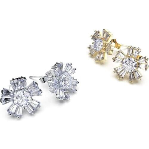 Exquisite Gold/Silver Color Snowflake Stud Earrings Inlay White Zircon Crystal Earrings Bridal Earrings Wedding Banquet Jewelry