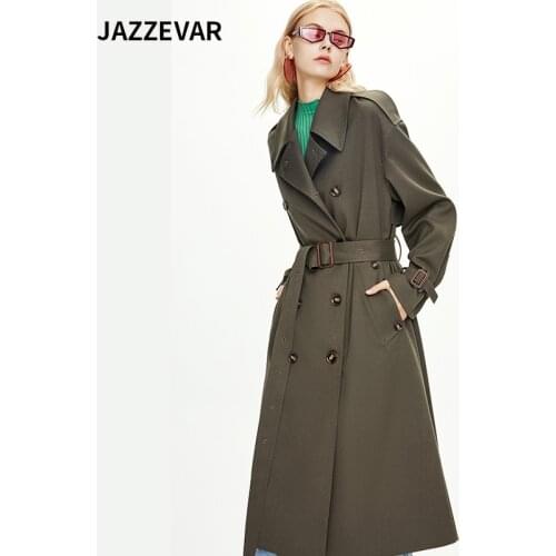 JAZZEVAR 2021 new product X-long windbreaker womens European and American thin section British over-the-knee windbreaker jacket