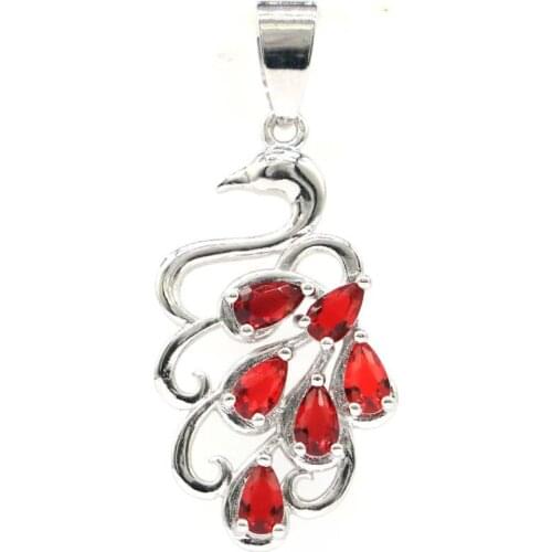 38x16mm Classic Peacock 2.5g Created Red Blood Ruby Violet Tanzanite Daily Wear Ladies Silver Pendant
