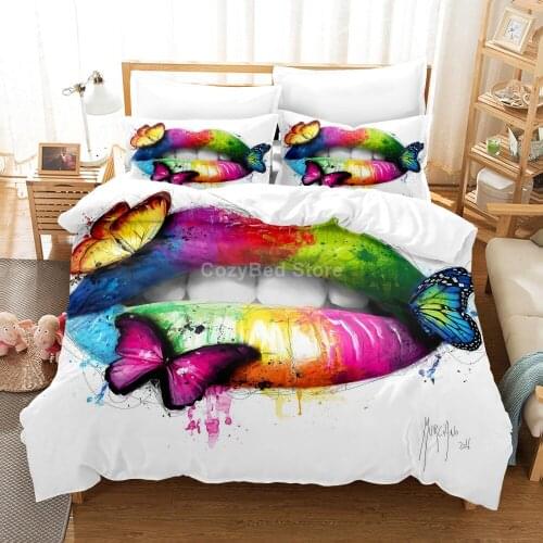 Colorful Lips Bedding Set 3d Duvet Cover Set Comforter Bed Linen Twin Queen King Single Size Kids Adult Gift Fashion Butterfly