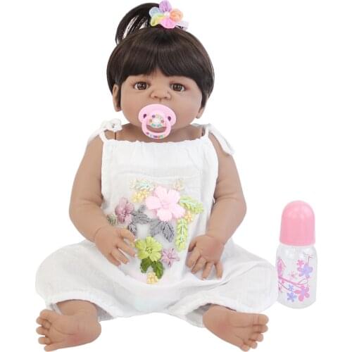 55cm Full Silicone Body Reborn Doll Black Skin Newborn Babies Alive Bebe Bathe Toy Girls Bonecas Xmas Gift