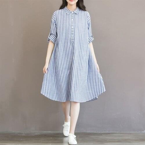 Summer Maternity Striped Dress Lining Dresses For Pregnant Women Clothes Turndown Collar Half Sleeve Pregnant Dresses Vestido