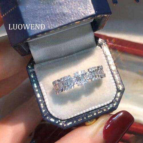 LUOWEND 18K White Gold (AU750) Engagement Ring Bague Gold Rings Classic Natural Diamond Ring for Women Wedding Engagement Gift