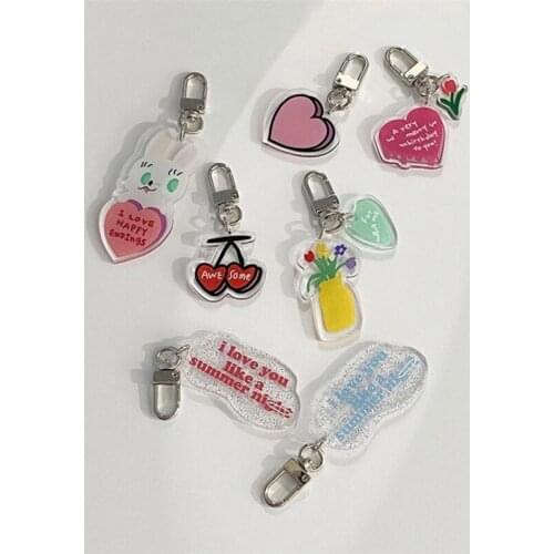 Cute Tulip Cherry Key Chain Pencil Case Heart-shaped Key Chain Airpods Pendant Decorative Accessories Key Management