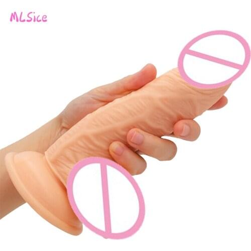 MLSice Long Dildo Realistic Blood Vessel Imitation Penis Imitator For Woman No Vibrator Masturbation Wear Adult Toys Rubber Dick