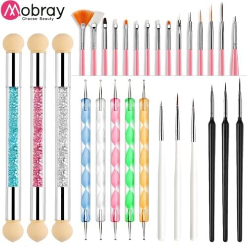 Mobray Acrylic French Stripe Liner Brush Set 3D Tips Manicure Ultra-thin Line Drawing Pen UV Gel Brushes Nail Art Painting Tools