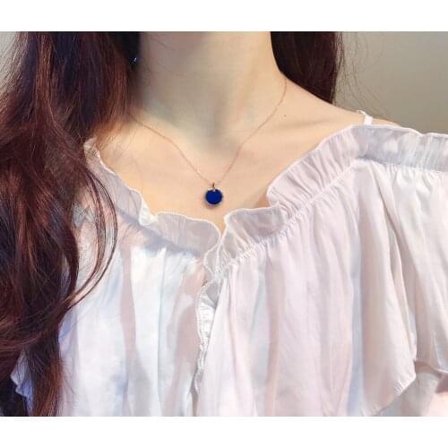 Joias feminina bijoux mariage Dominican gold blue amber and silver pendant necklace Really natural s925 sterling silver jewelry