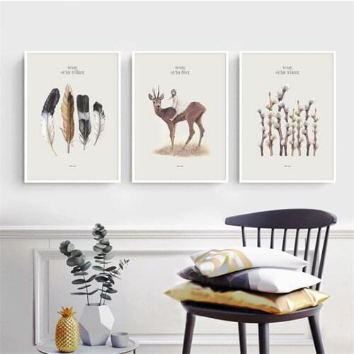 Nordic Elk Feather Gir Branches Abstract Painting Livingroom poster Home Mural Decorative Painting Simple color Art