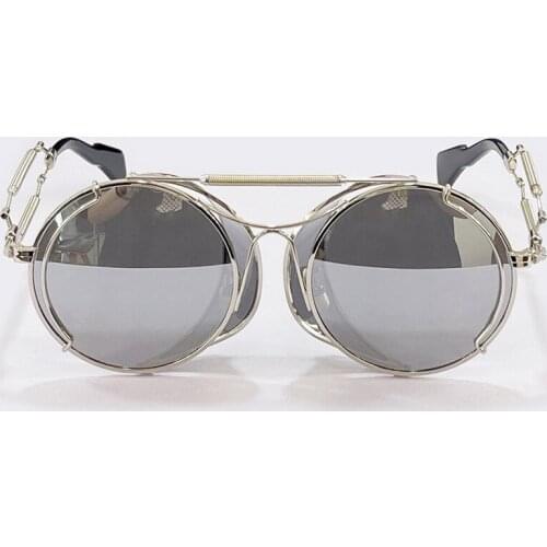 New Fashion Round Sunglasses Women Luxury Brand Metal Mirror Sun Glasses UV400 Oculos De Sol With Box