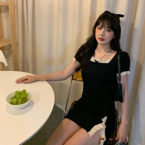 Dress Womens 2021 Summer New High Waist Slim Skirt Sexy Lace Stitching Split Hip Short Skirt Tide