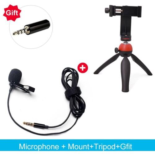 360 degree rotation phone stand smartphone holder + Clip-on Lavalier Microphone Tripod Adapter for iPhone Android Smart Phones