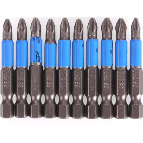 Durable 10PCS/Set Blue 50mm PH2 Anti Slip Electric Screwdriver Bits Single Side Magnetic Hex Shank Working Tools #232269