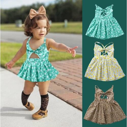 Qunq Girls Dress 1 2 3 4 5 Year Summer Sleeveless Kids Clothes for Girl Backless Casual Lemon Dot Print Children Costume
