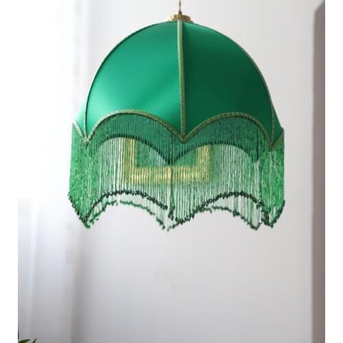 Retro Emerald Green Tassel Chandelier American Style French Style Restaurant Bedroom Fabric Craft Decorative Lamps