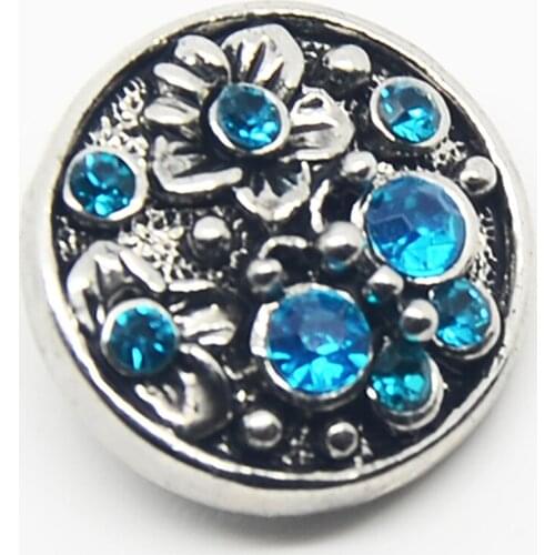 Blue Rhinestone Paved Metal Flower Styles Snap Button Charm For DIY Leather Jewelry