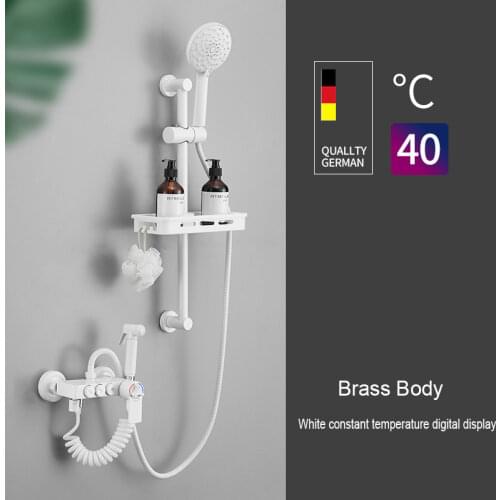 Luxury White Thermostatic Shower Faucet Set Rainfall Multifunctional Handldshower High Quality Bathroom Bathtub Tap