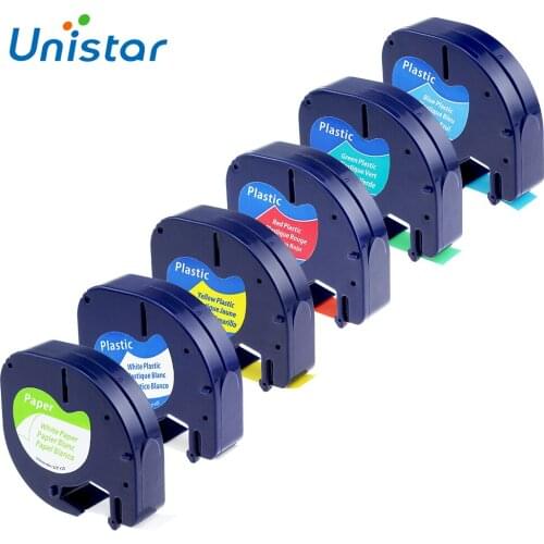Unistar 6pcs Labels Compatible Dymo Letratag Printer 91330 91331 91332 91333 91334 91335 Mixed color Labels for Dymo LT Printer
