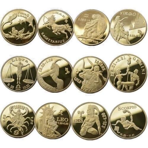 European and American Constellations 24k Gold-plated Metal Badge Commemorative Collection Coin Challenge Coin Gift Lucky Coin