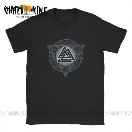 Valknut Ice Flame T-Shirts for Men Vikings Valhalla Odin Short Sleeve Casual Tees Round Neck 100% Cotton Tops T Shirt Plus Size