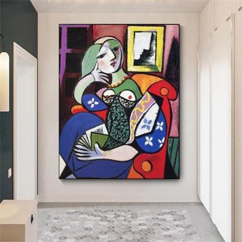 Woman with Book by Picasso Canvas Paintings On the Wall Art Posters and Prints Famous Art Canvas Pictures for Living Room Decor