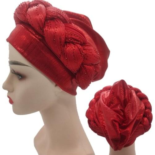 2021 Shinning Diamonds African Auto Gele Headtie Ready to Wear gele Stretchy Braids Women Turban Caps Muslim Head Scarf Bonnet