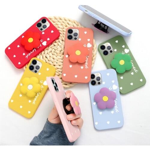 3D Lovely flower Holder Stand Soft Phone Case For iPhone 11 Pro Max X XS XR 12Pro 6 7 8 Plus Cute Cover for iPhone SE 2020 Coque