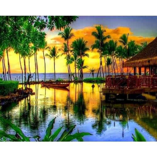 5D DIY Diamond Painting Sunset Sea Landscape Embroidery Full Round Diamond Painting Cross Stitch Rhinestone Mosaic Painting