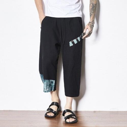 #8069 Summer Black Grey Beige Vintage Cotton Lien Wide Leg Pants Men Retro Japanese Streetwear Trousers Thin Mens Joggers