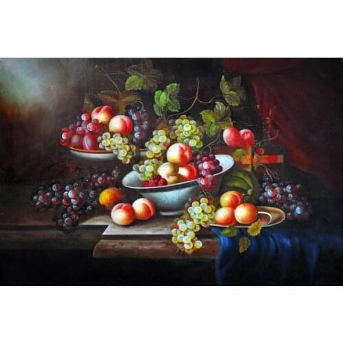 Free shipping classical still life grapes fruit bowl canvas printings oil painting on canvas wall art decoration picture
