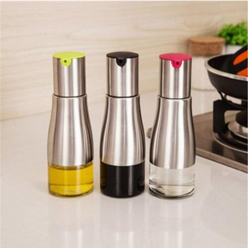 Olive Oil Bottle 320ml Soy Sauce Vinegar Seasoning Storage Can Glass Bottom Stainless Steel Body Kitchen Cooking Tools