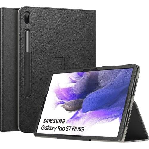 Case for All-New Samsung Galaxy Tab S7 FE 12.4" 2021 (SM-T730/T736),Premium PU Leather Folding Stand Cover For Galaxy Tab S7 FE