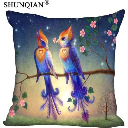 Bird art Pillowcase Square Zippered Home Decorative Pillow Cover Wedding Custom Gift For Two Sides Printed