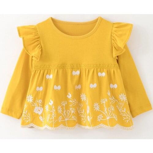 Little Maven New Autumn Spring Kids Embroidery Floral Fly Full- sleeved O-neck Cotton Knitted Girls Casual Tshirt Top