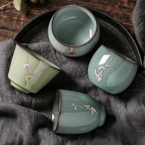 Porcelain Ice Cracked Glaze Ge Kiln Teacup Household Kung Fu Water Mug Creative Handmade Ceramic Small Tea Bowl Office Drinkware