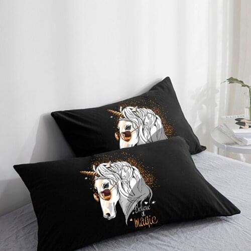 Custom Pillow Case Pillowcase 50x70 50x75 50x80 70x70 Decorative Pillow Cover Black magic unicorn Bedding for Kids Baby Child