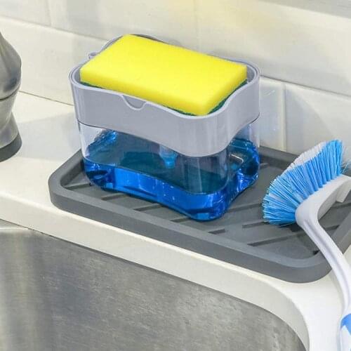 Kitchen 2-in-1 Liquid Soap Dispenser Container Hand Press Soap Pump Dispenser With Sponge Holder Organizer Kitchen Accessories