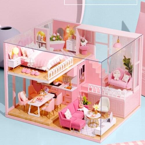 New Girlish Dream Wooden Miniature Diy DollHouse maison Furniture Doll House Model Building Kits casa Toy For Kids Xmas Gifts