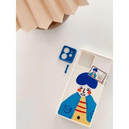 Doodle cute boy girl cartoon mobile phone case for iPhone X/XS Square Girly Cartoon Lover Phone Case for iPhone X XS