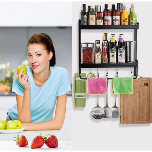 Mutifunction Aviation Aluminum Kitchen Condiment Shelf Wall Mounted Goods Storage Rack Condiment Storage Pendant