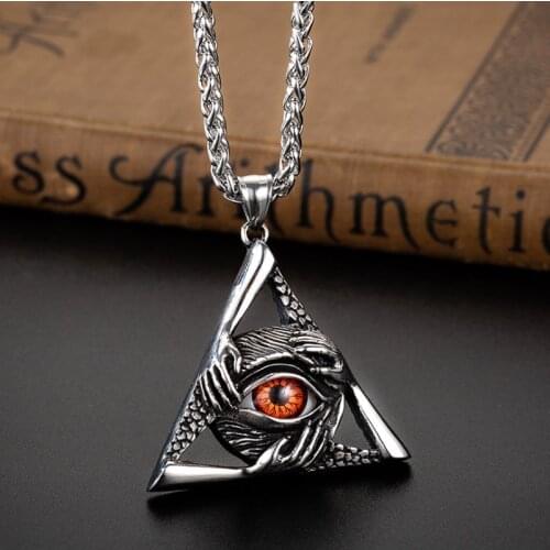 Retro Religious Style Triangle Eye Masonic Mens High Quality Metal Pendant Necklace Classic Punk Mens Amulet Jewelry
