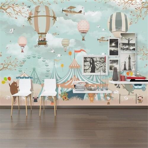 Custom Mural Wallpaper Cartoon Balloon Amusement Park Childrens Room Background Wall Painting