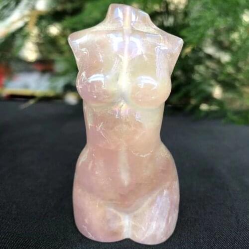 Natural Pink Crystal Gold Plated Hand Polished Sculpture Home Decor Energy Healing Stone HIGH 75-78MM