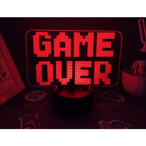 Game Over Neon Lamp 3D Led RGB Illusion USB Night Lights Birthday Cool Gift For Friend Bed Gaming Room Table Colorful Decoration